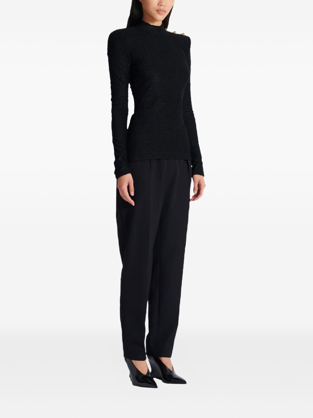 Balmain Monogram Boucle High-Neck Top Black