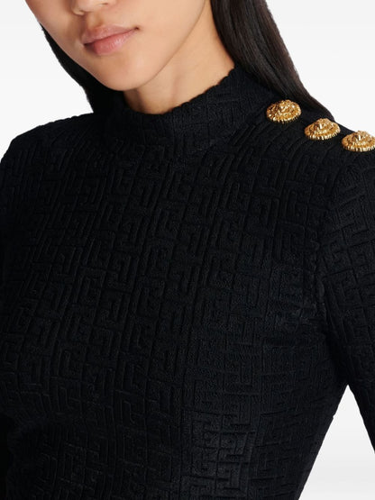Balmain Monogram Boucle High-Neck Top Black