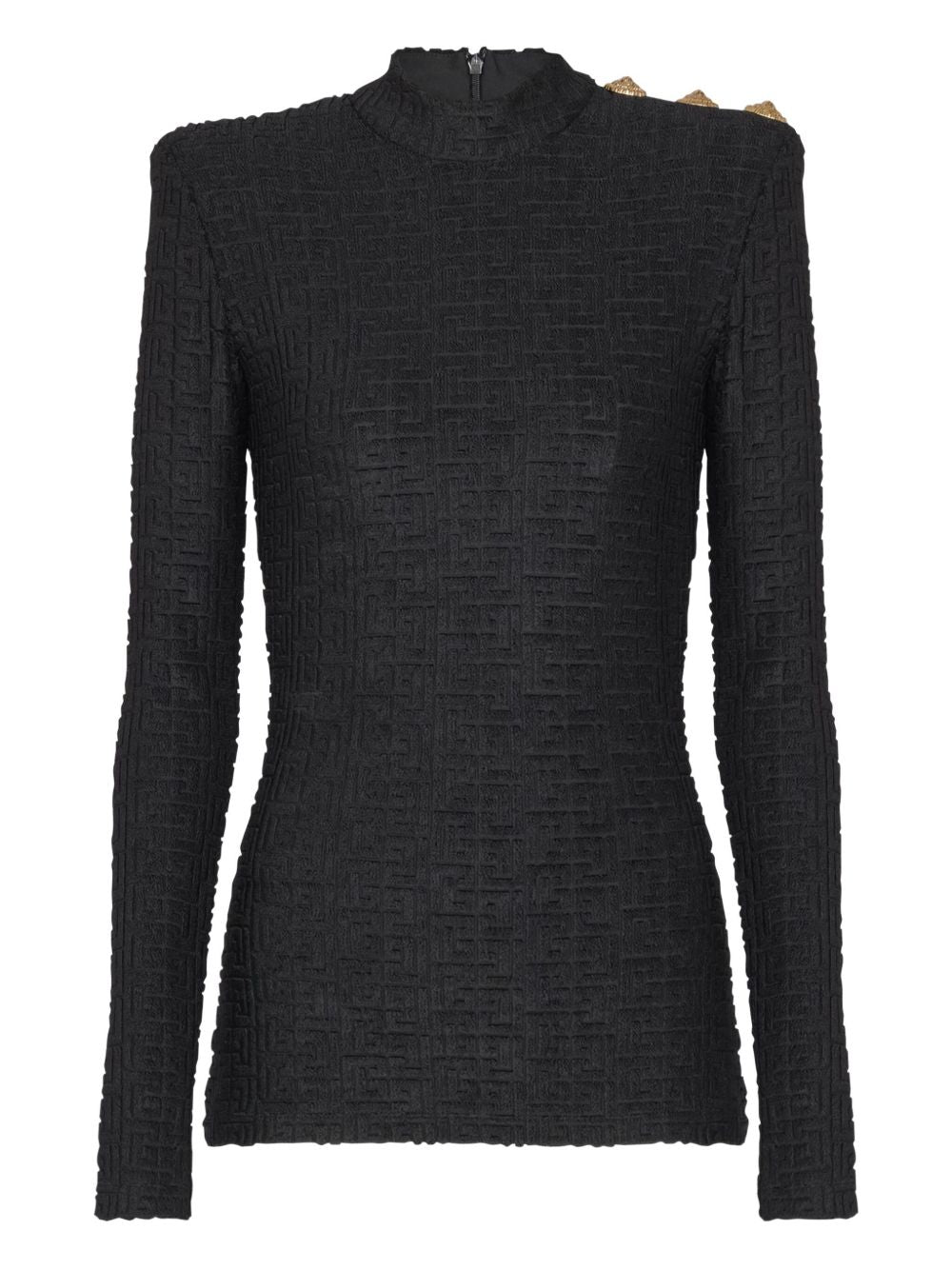 Balmain Monogram Boucle High-Neck Top Black
