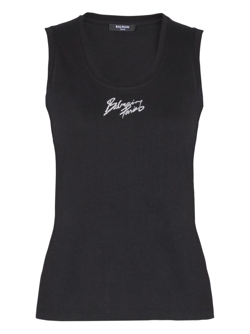 Balmain Logo Brush Print Cotton Top Black
