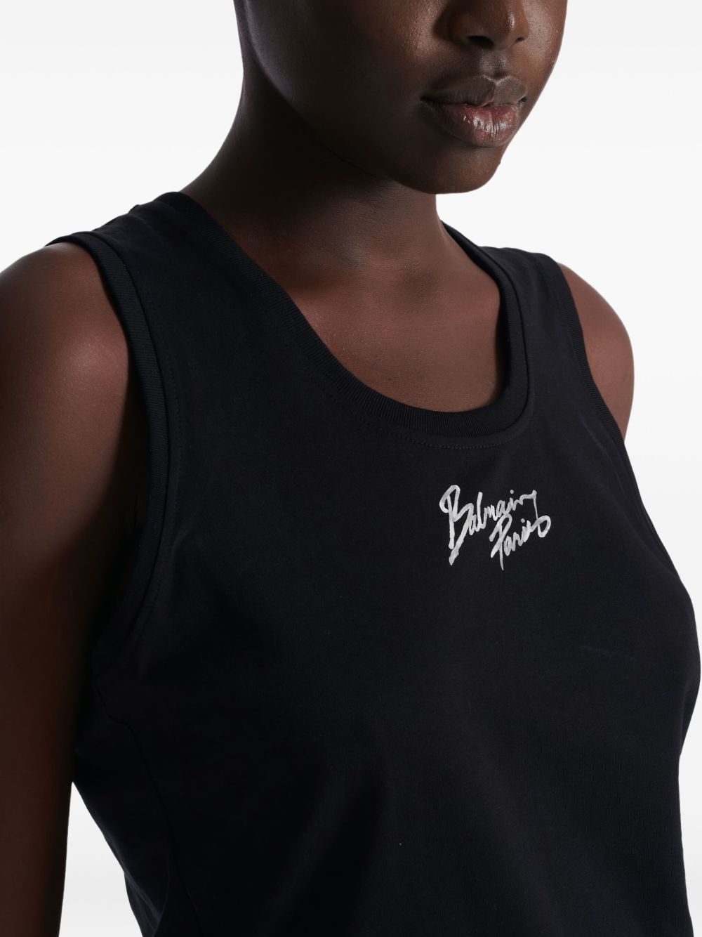 Balmain Logo Brush Print Cotton Top Black