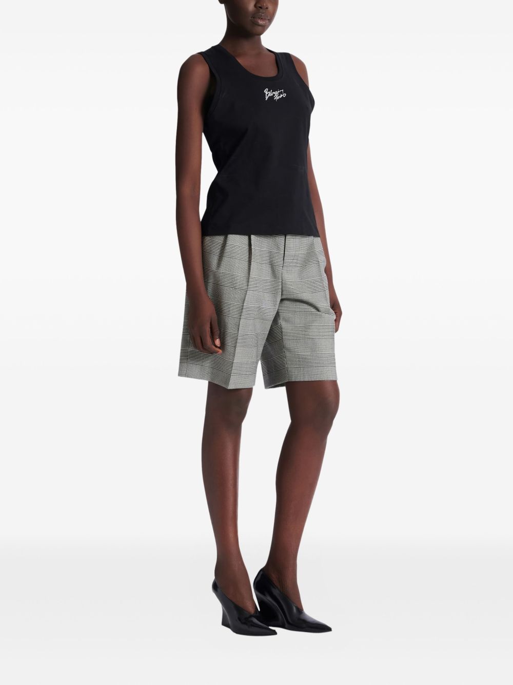 Balmain Logo Brush Print Cotton Top Black