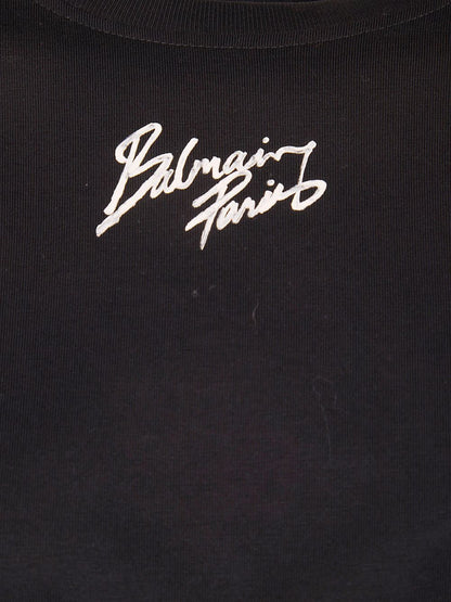 Balmain Logo Cropped Cotton T-Shirt Black