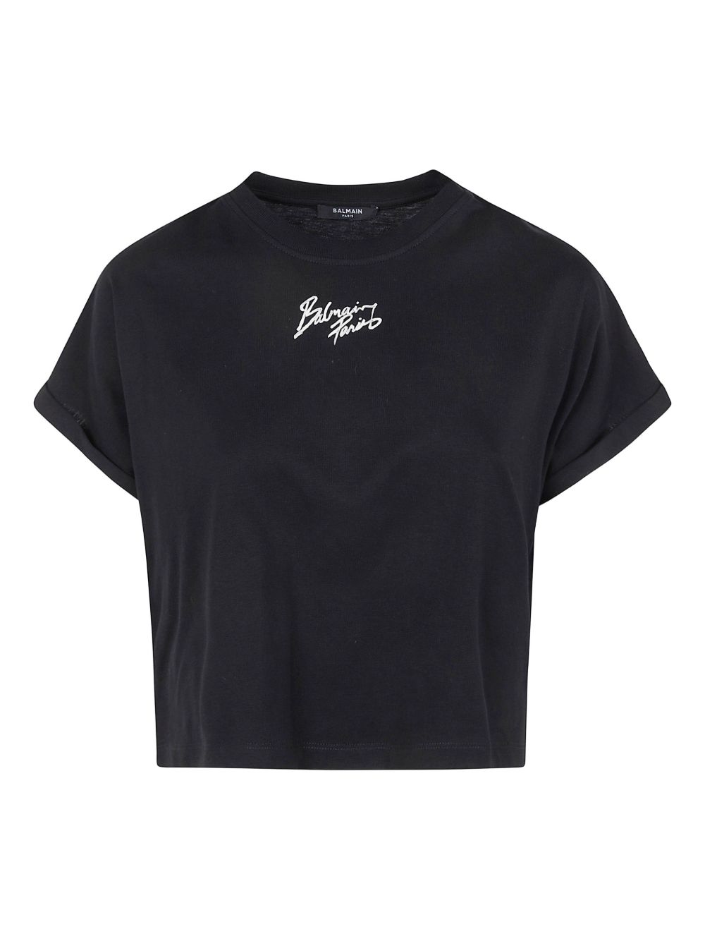 Balmain Logo Cropped Cotton T-Shirt Black