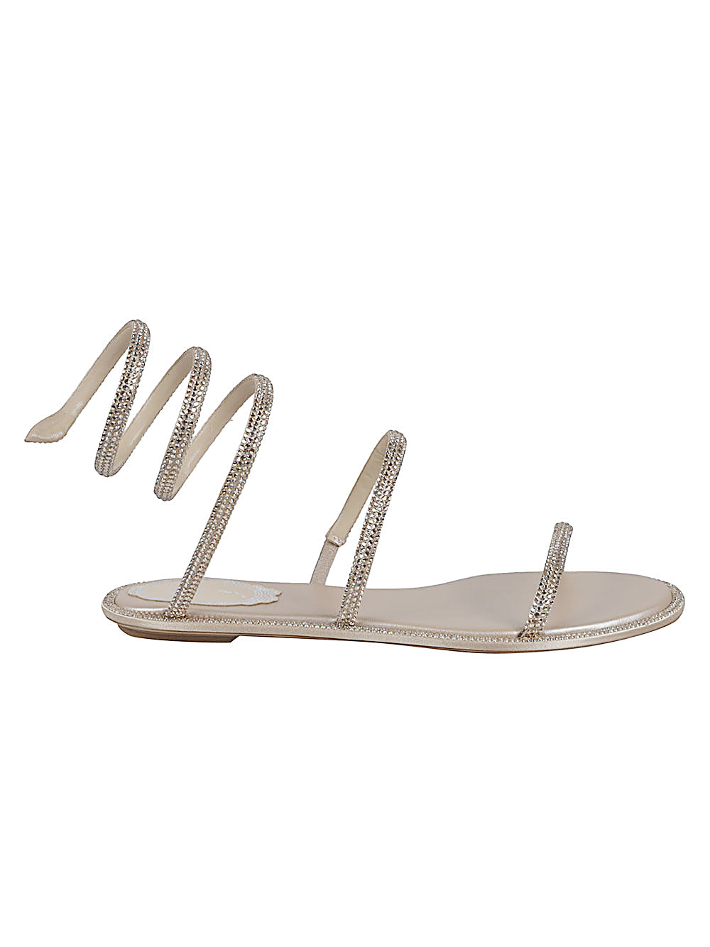 René Caovilla Stardust Snake Satin Sandals Beige
