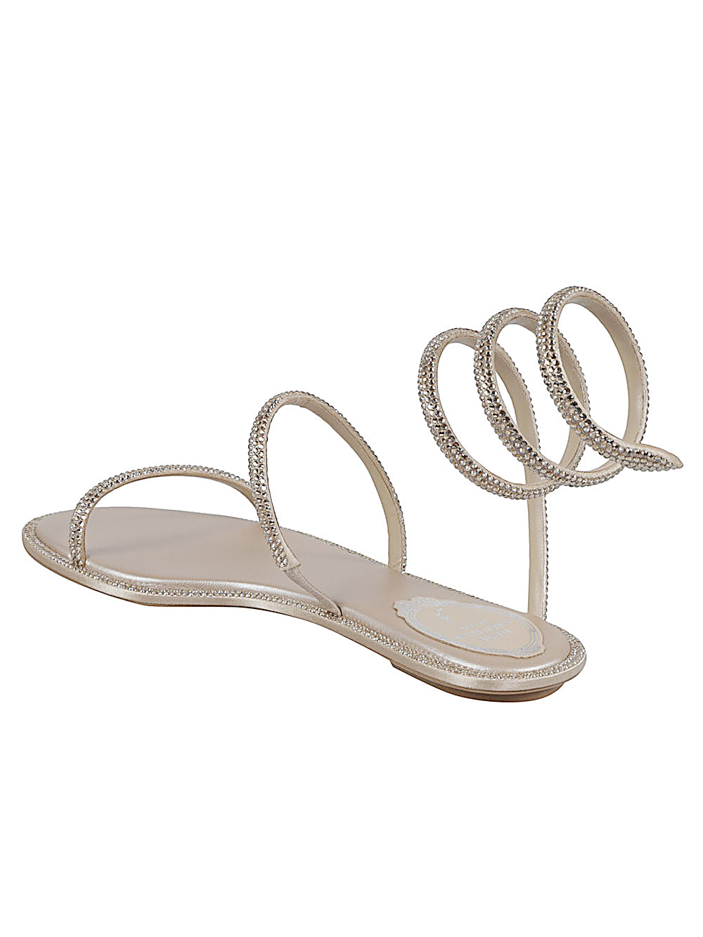 René Caovilla Stardust Snake Satin Sandals Beige