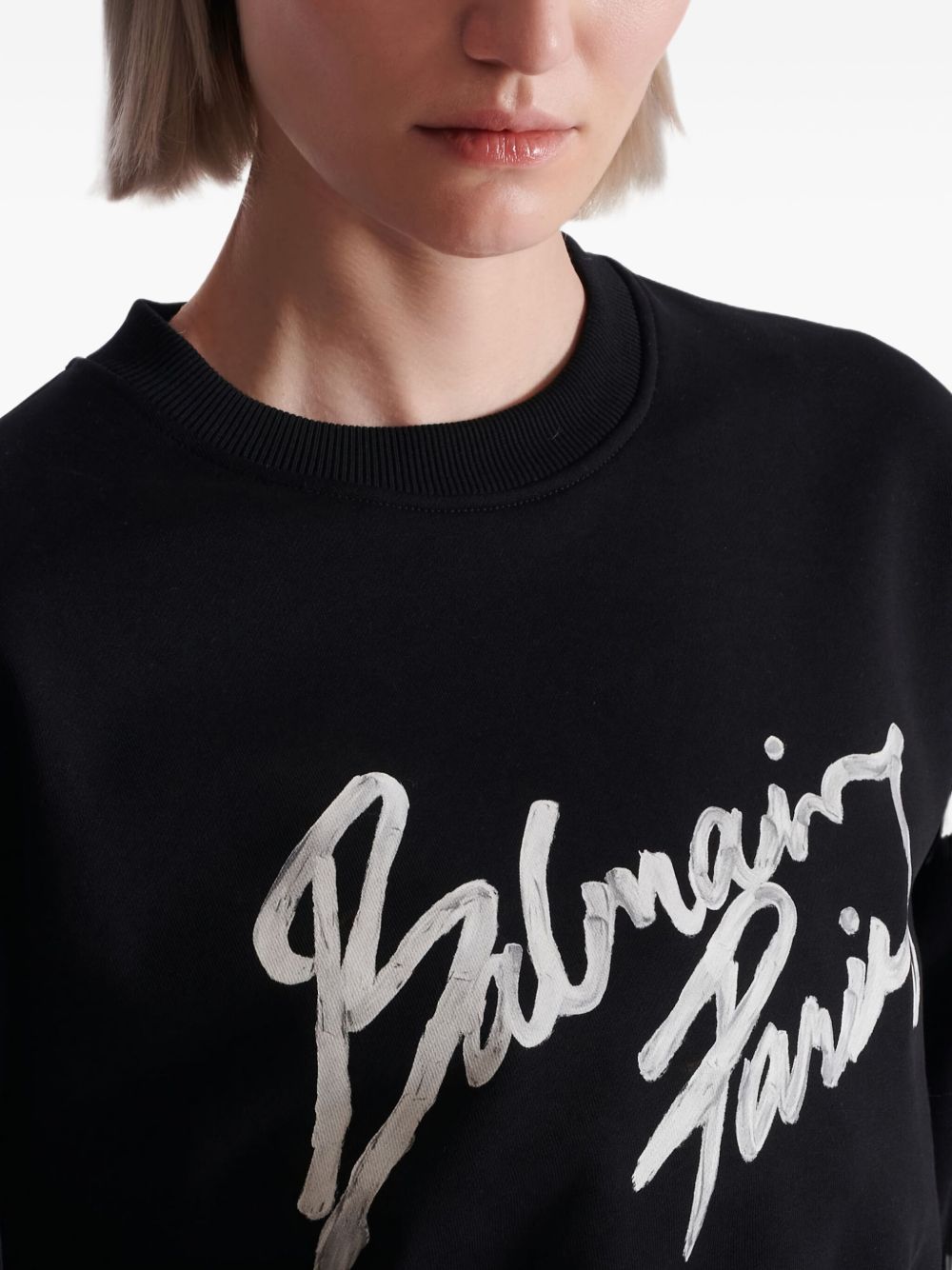 Balmain Logo Print Cropped Sweatshirt Black