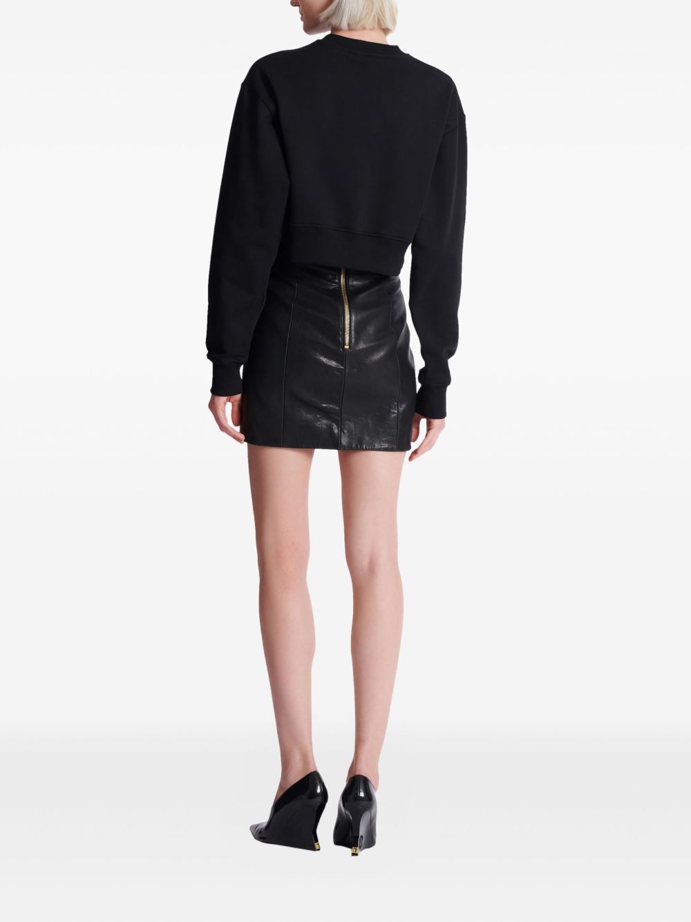 Balmain Logo Print Cropped Sweatshirt Black