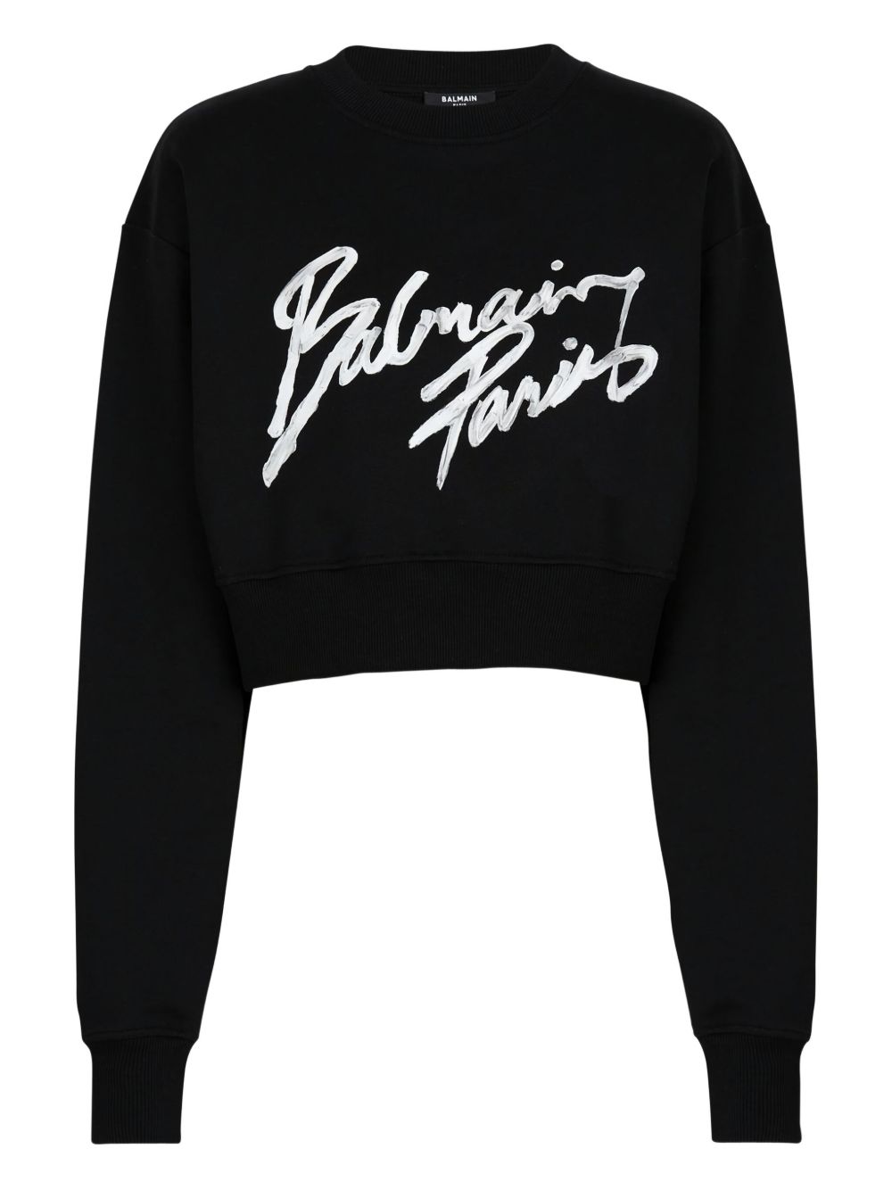 Balmain Logo Print Cropped Sweatshirt Black