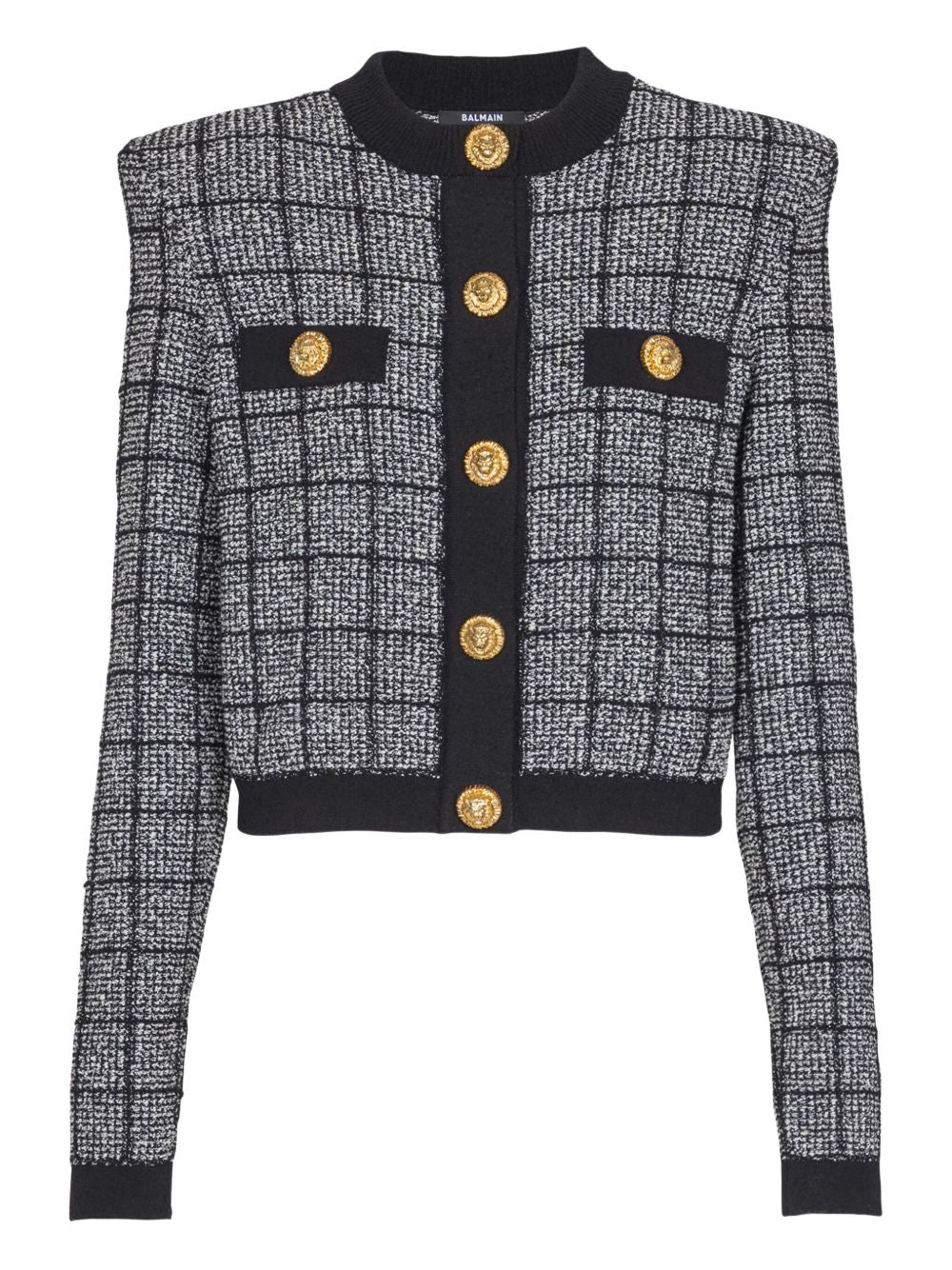 Balmain Tweed Cardigan Round Neck Black black