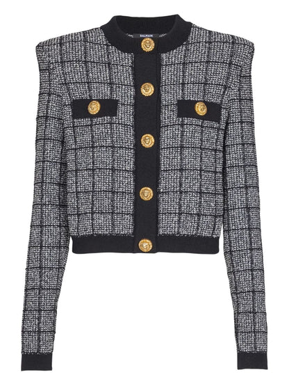 Balmain Tweed Cardigan Round Neck Black black
