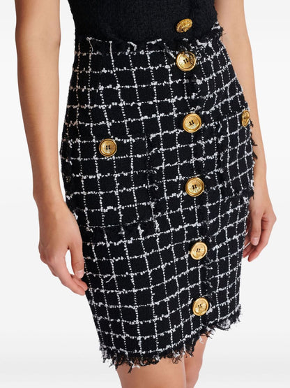 Balmain Tweed Midi Skirt Black