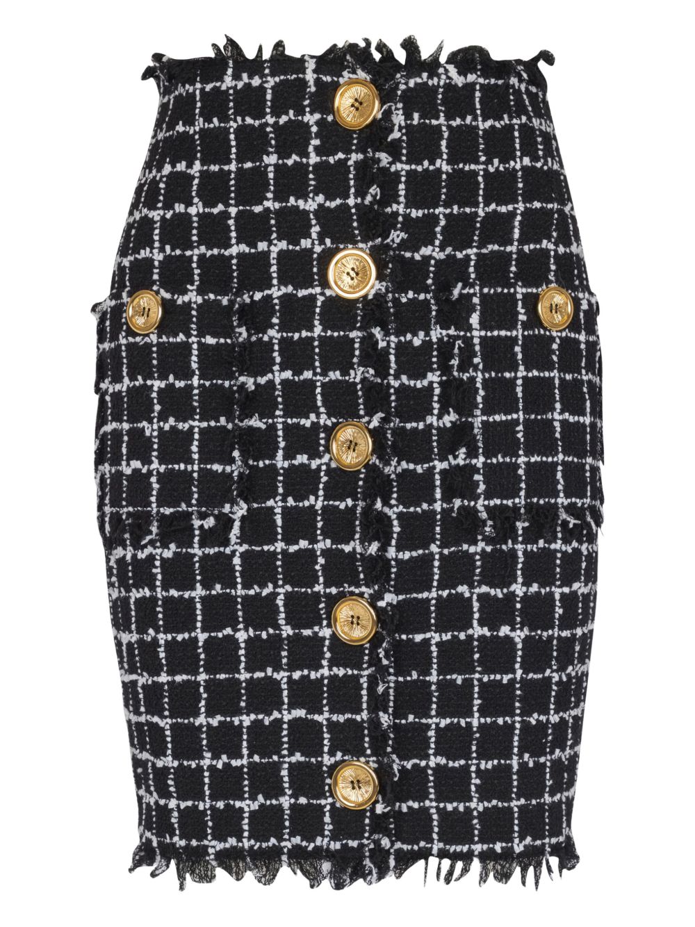 Balmain Tweed Midi Skirt Black