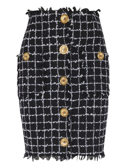 Balmain Tweed Midi Skirt Black
