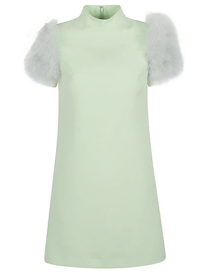 Valentino Feathered Wool and Silk Dress Green