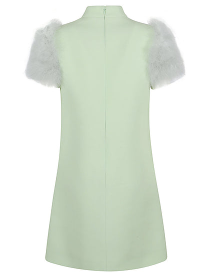 Valentino Feathered Wool and Silk Dress Green