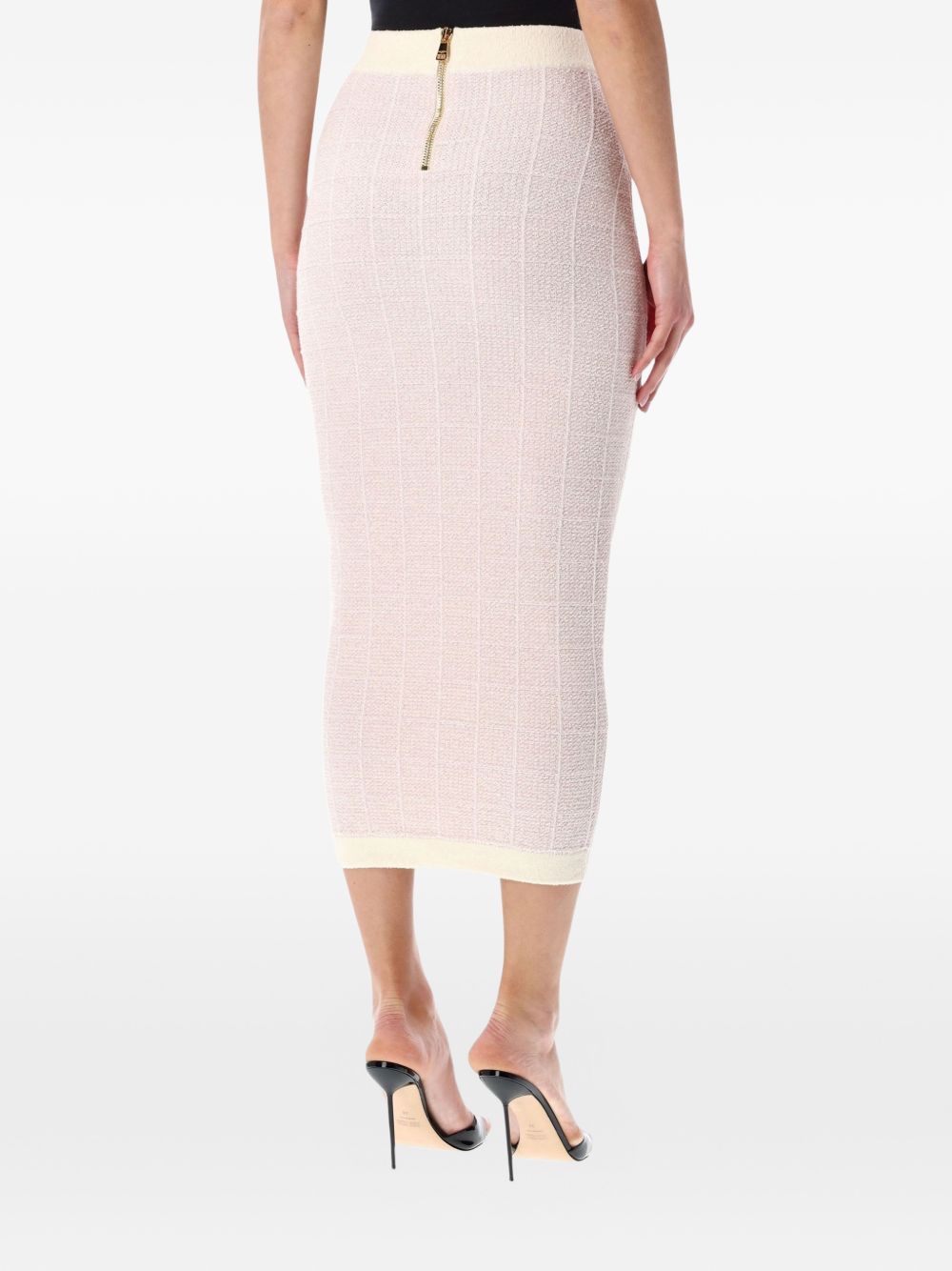 Balmain Tweed Long Skirt Pink Pink