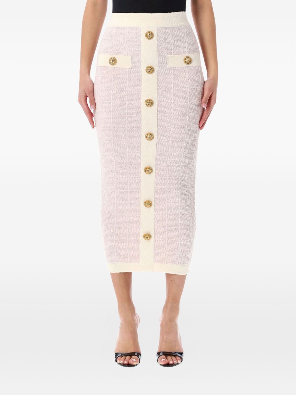 Balmain Tweed Long Skirt Pink Pink