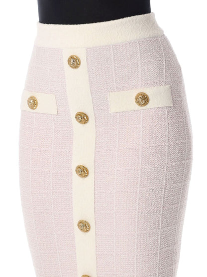 Balmain Tweed Long Skirt Pink Pink