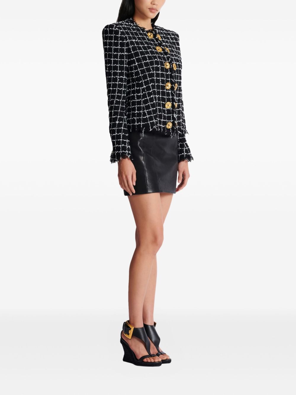 Balmain Double-Breasted Tweed Jacket Black black