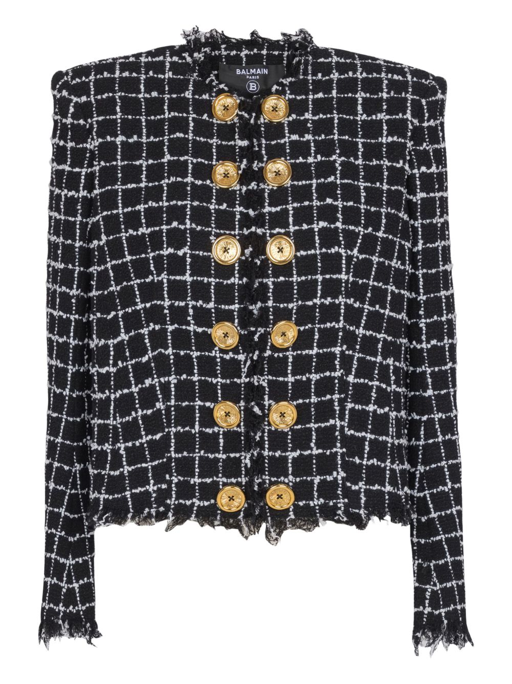 Balmain Double-Breasted Tweed Jacket Black black