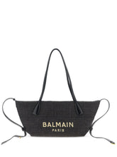 Balmain Track Small Raffia Tote Black