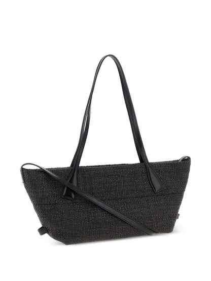 Balmain Track Small Raffia Tote Black