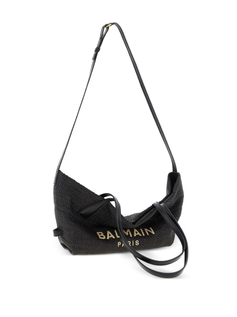 Balmain Track Small Raffia Tote Black