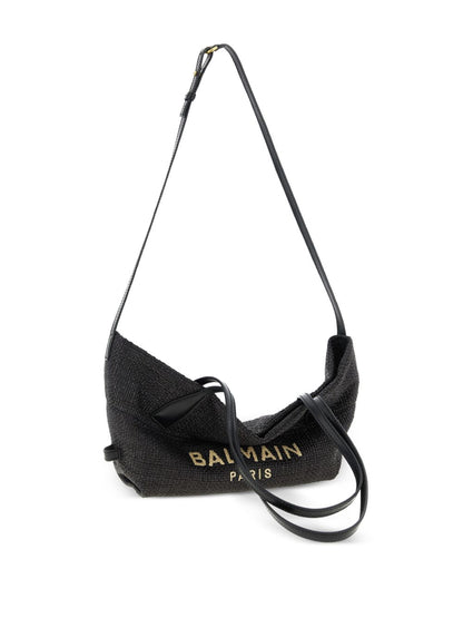 Balmain Track Small Raffia Tote Black