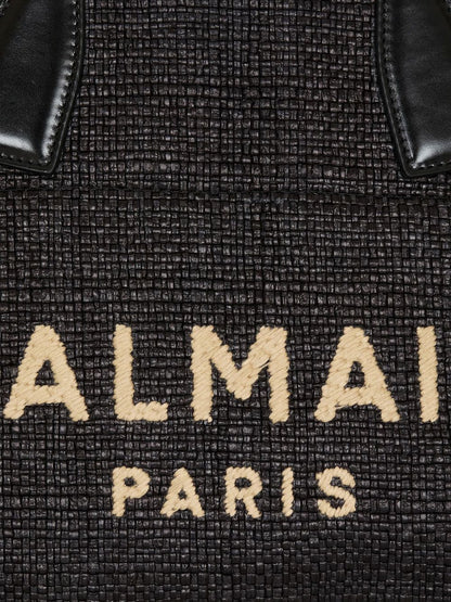 Balmain Track Raffia Tote Bag Black