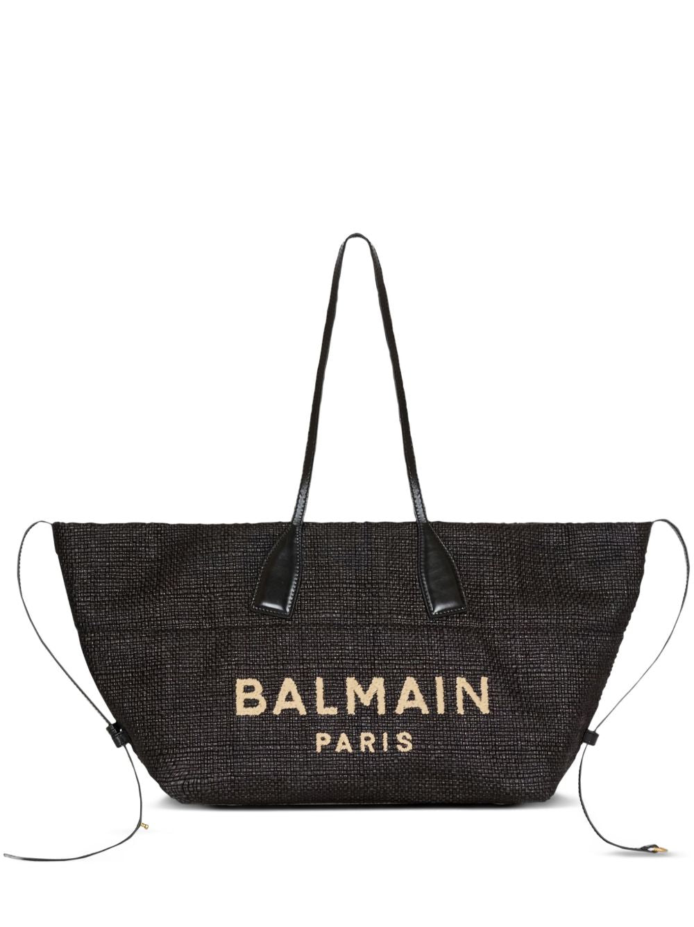 Balmain Track Raffia Tote Bag Black