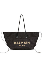 Balmain Track Raffia Tote Bag Black