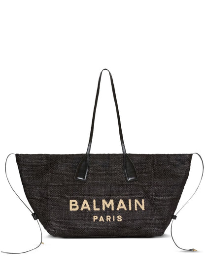 Balmain Track Raffia Tote Bag Black