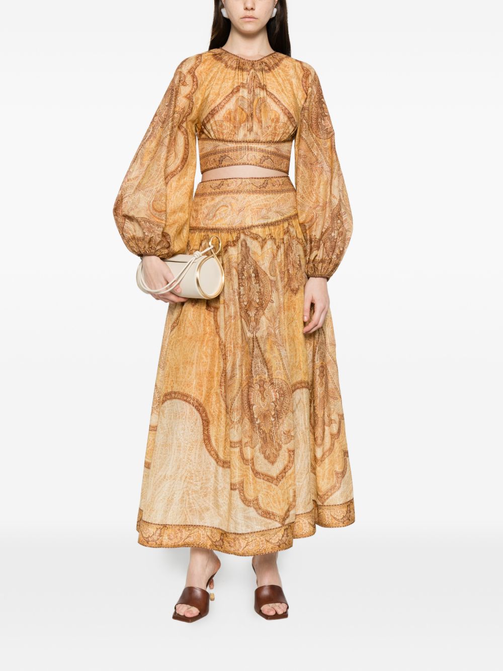 Zimmermann Paisley Balloon Sleeve Crop Beige