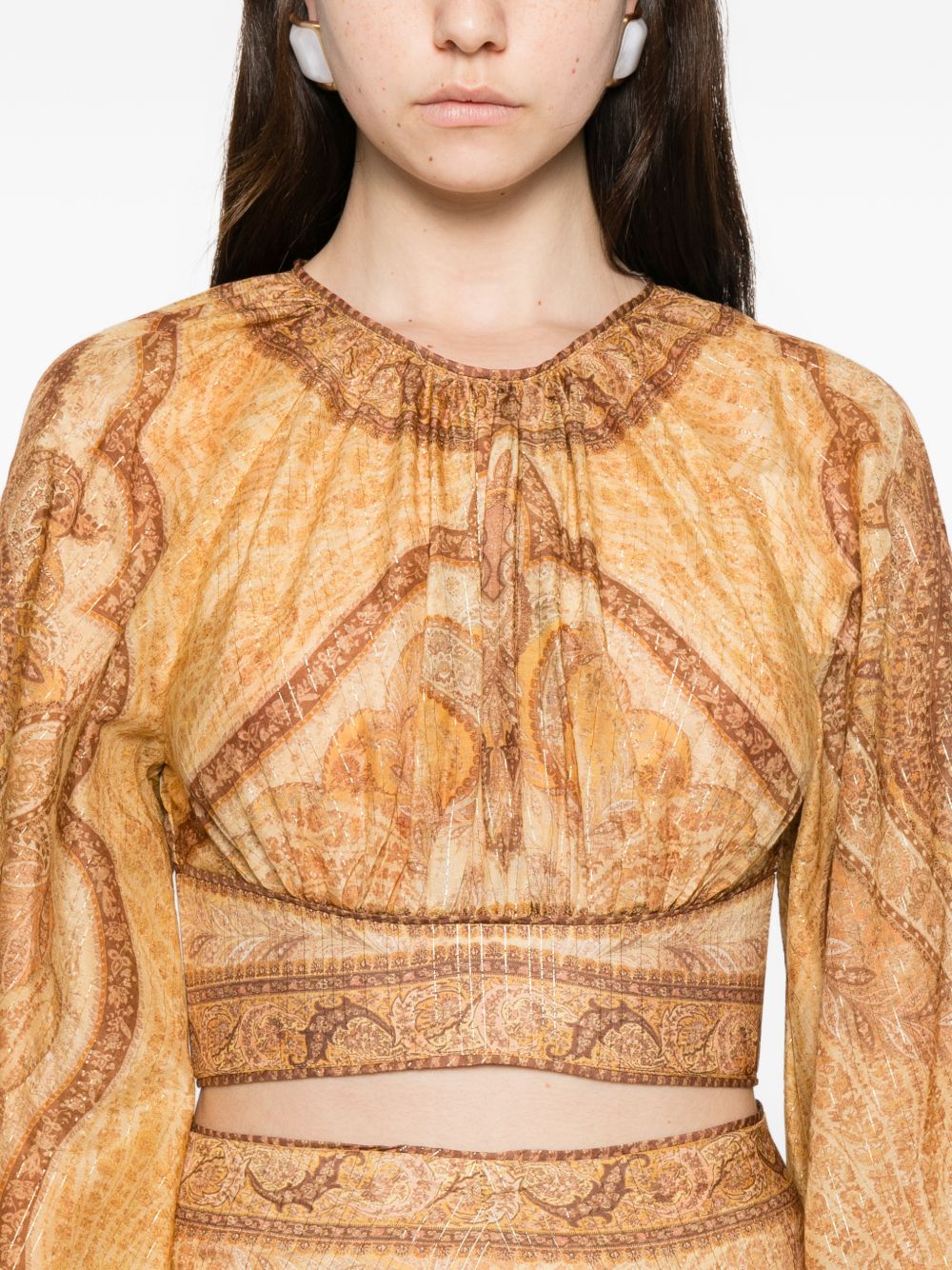 Zimmermann Paisley Balloon Sleeve Crop Beige