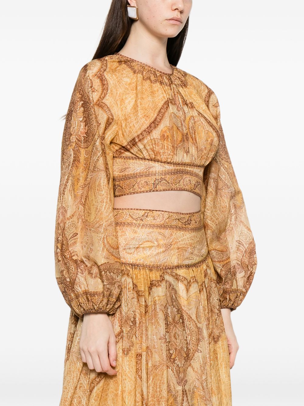 Zimmermann Paisley Balloon Sleeve Crop Beige
