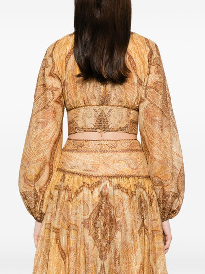 Zimmermann Paisley Balloon Sleeve Crop Beige