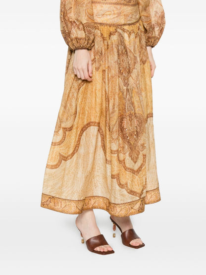 Zimmermann Wanderlust Paisley Maxi Skirt Beige