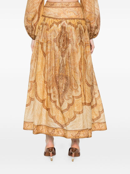 Zimmermann Wanderlust Paisley Maxi Skirt Beige
