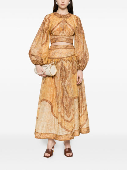 Zimmermann Wanderlust Paisley Maxi Skirt Beige