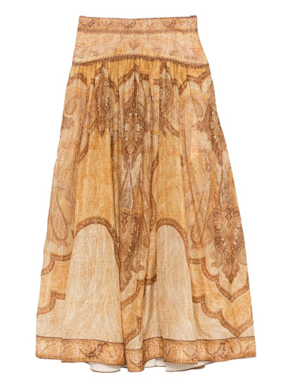 Zimmermann Wanderlust Paisley Maxi Skirt Beige