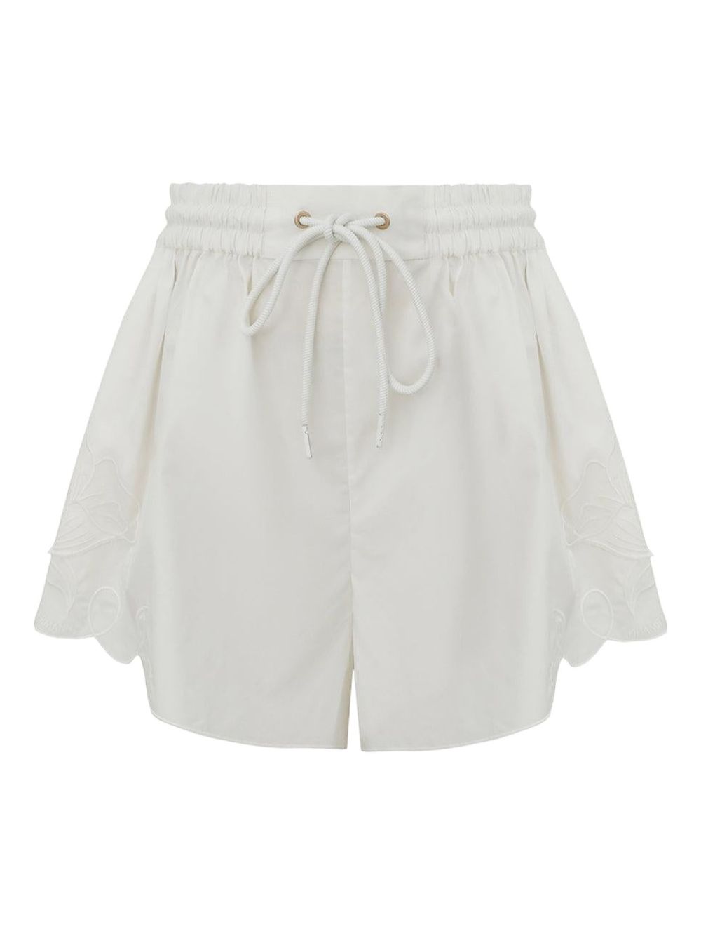 Zimmermann Embroidered Scalloped Cotton Shorts Ivory