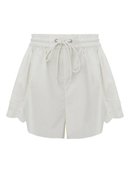 Zimmermann Embroidered Scalloped Cotton Shorts Ivory