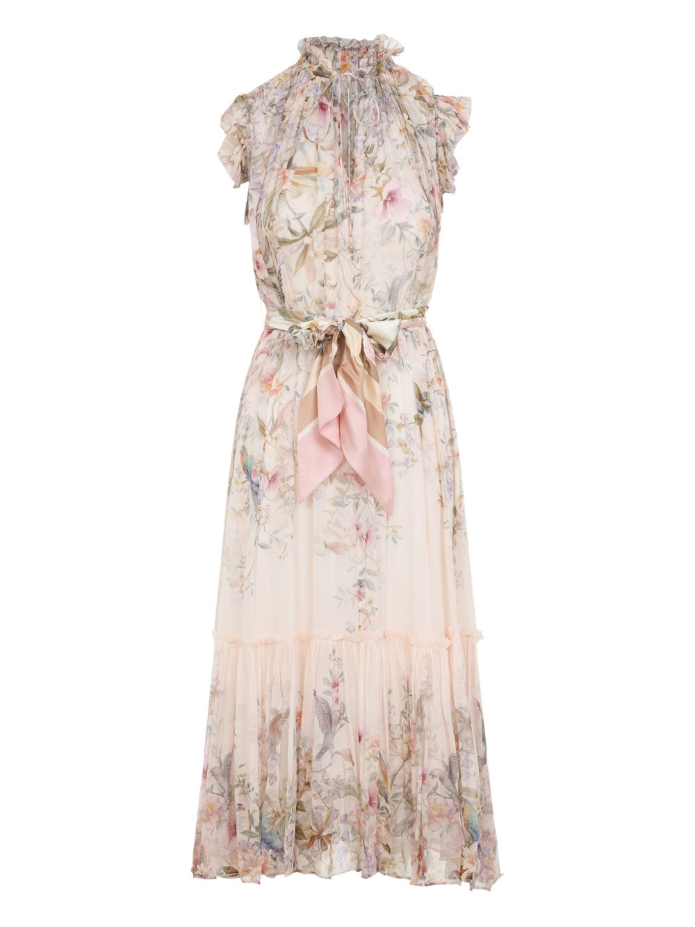Zimmermann Floral Ruffle Maxi Dress Beige