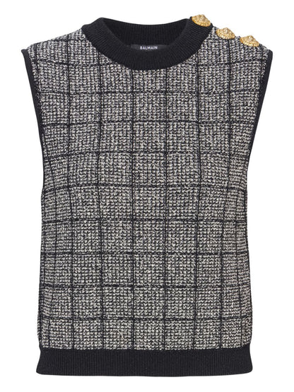 Balmain Tweed Silk Tank Top Black