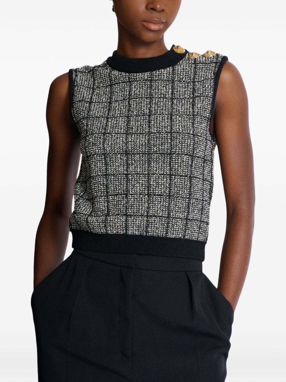 Balmain Tweed Silk Tank Top Black