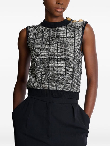 Balmain Tweed Silk Tank Top Black