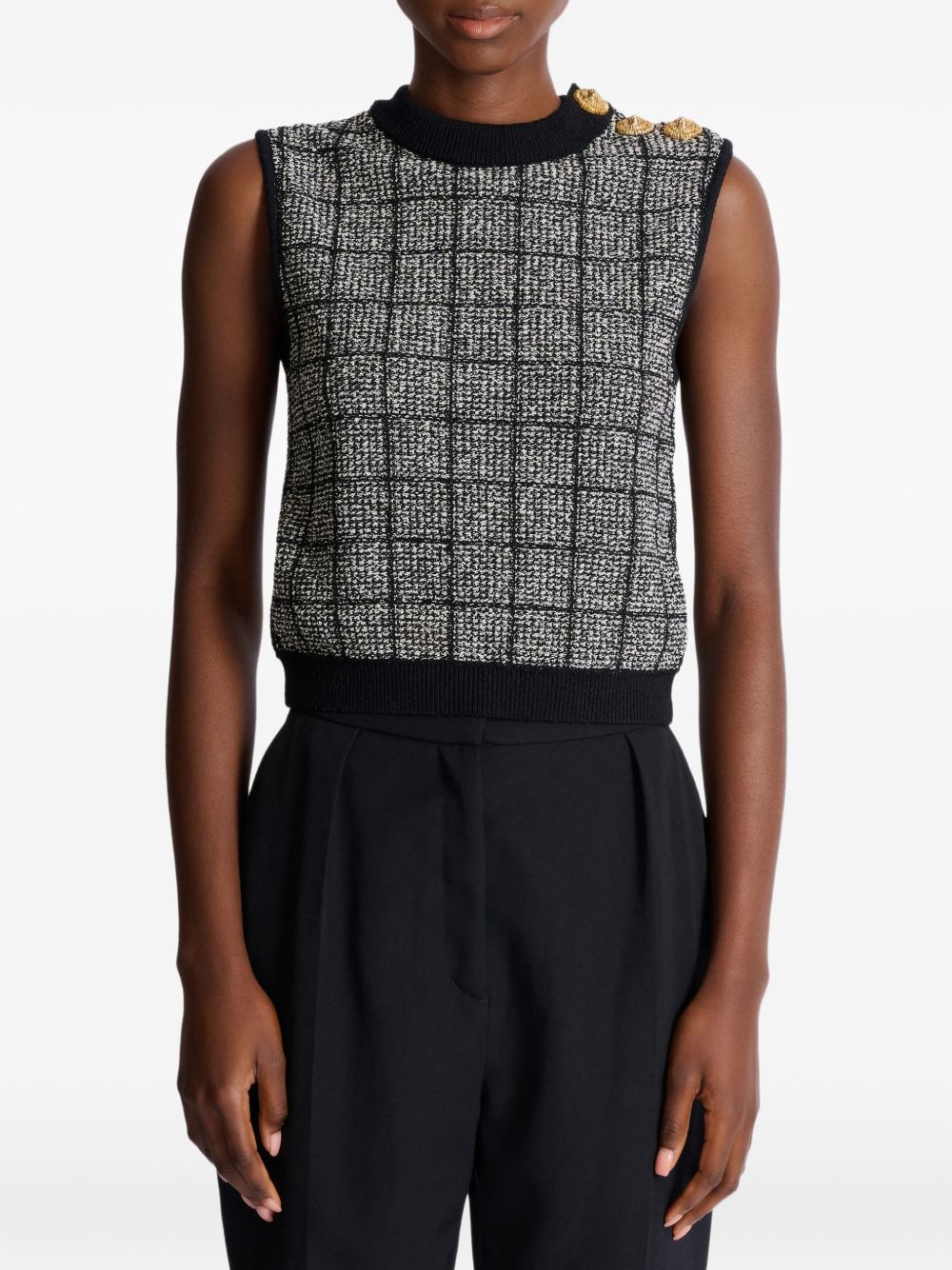 Balmain Tweed Silk Tank Top Black