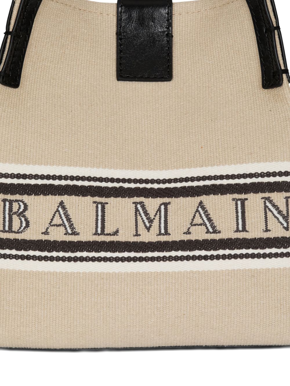 balmain canvas leather bucket bag beige