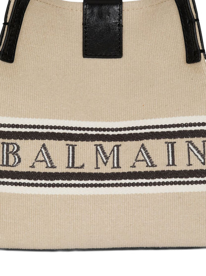balmain canvas leather bucket bag beige